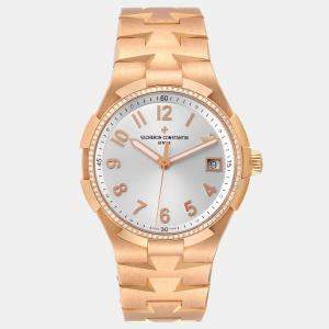 Vacheron Constantin Silver Diamonds 18K Rose Gold Overseas 47560 Women's Wristwatch 36 mm