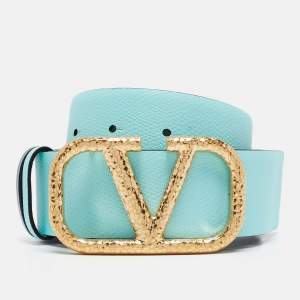 Valentino Green/Turquoise Leather VLogo Reversible Belt 100CM