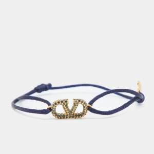 Valentino VLogo Signature Blue Crystal-Embellished Gold Tone Cord Bracelet