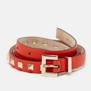 Valentino Red Leather Rockstud Slim Belt 75 CM