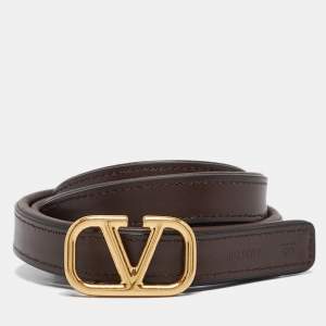 Valentino Brown/Beige Leopard Print Calfhair and Leather VLogo Slim Reversible Belt 90CM