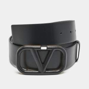 Valentino Black Leather VLogo Reversible Buckle Belt 75CM
