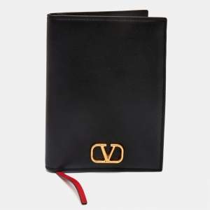 Valentino Black Leather VLogo Passport Holder