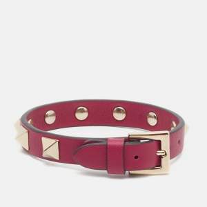 مملوكة مسبقًا Valentino Rockstud Leather Gold Tone Bracelet