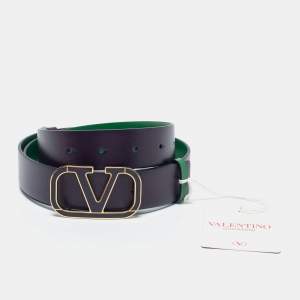 Valentino Plum/Green Leather VLogo Reversible Belt 85 CM