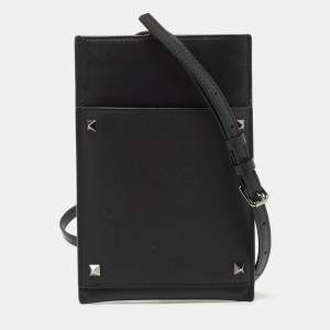 Valentino Black Leather Rockstud Phone Crossbody Bag