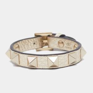 Valentino Rockstud Gold Metallic Leather Bracelet