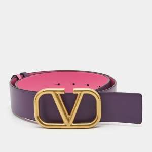 Pre Owned Valentino Pink/Purple Leather VLogo Reversible Belt 80CM