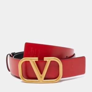 Pre Owned Valentino Red/Black Leather VLogo Reversible Belt 90CM