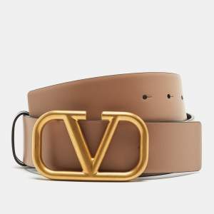 Valentino Beige/Black Leather VLogo Reversible Waist Belt 75CM