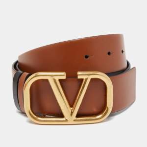 Valentino Black/Tan Leather VLogo Reversible Waist Belt Size 75CM