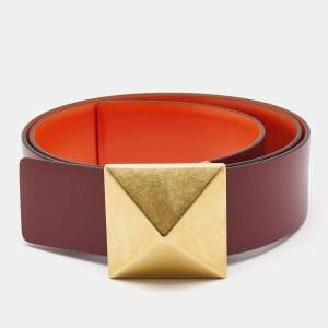 Pre Owned Valentino Orange/Red Leather Roman Stud Belt 85CM