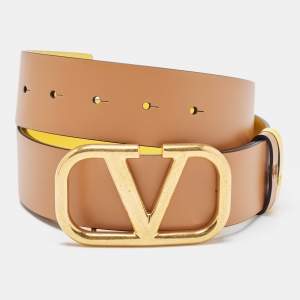 Valentino Yellow/Brown Leather VLogo Reversible Belt 90 CM