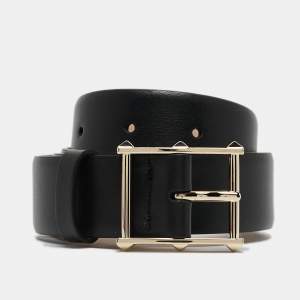 Pre Owned Valentino Black Leather Rockstud Buckle Belt 85 CM