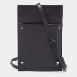 Valentino Black Leather Rockstud Phone Crossbody Bag