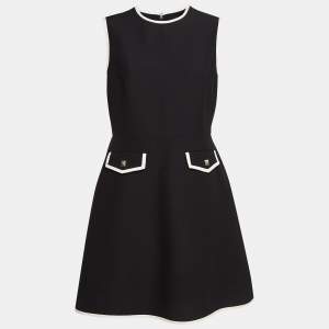 Valentino Black Wool Blend Stud Button Detail Short Dress M