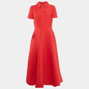 Pre Owned Valentino Red  Wool Crepe Couture Midi Dress M