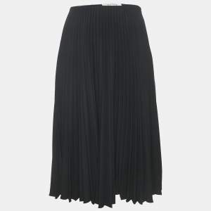 Pre Owned Valentino Black Sateen Plisse Midi Skirt S