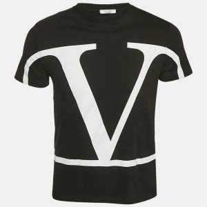 Valentino Black Logo Print Cotton Crew Neck T-Shirt S