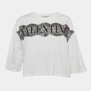 Valentino White Lace Detail Cotton Knit Oversized T-Shirt L