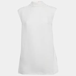 Pre Owned Valentino White Silk Crepe Neck Tie Detail Top M