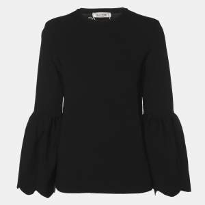 Pre Owned Valentino Black Jersey Flared Sleeve Tops M