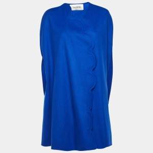 Pre Owned Valentino Blue Wool Scalloped Cape Coat M