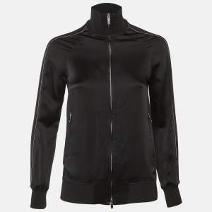 Pre Owned Valentino Black Satin Zip Front Track Jacket S