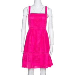 Valentino Pink Crochet Cotton Flared Short Dress S
