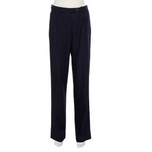 Pre Owned Valentino Navy Blue Wool High Waist Straight Leg Trousers S