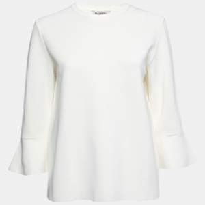 Pre Owned Valentino Ivory Knit Flared Cuff Detail Round Neck Top L