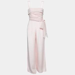 Pre Owned Max Mara Pink Silk Draped Side Belted Jessica Sleeveless Jumpsuit XS