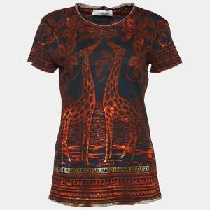 Pre Owned Valentino Black Giraffe Print Jersey Distressed T-Shirt M