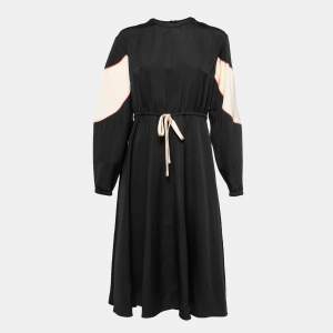Pre Owned Valentino Black Long Sleeve Drawstring Waist Midi Dress M