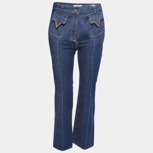 Valentino Blue Denim V Buckle Detail Boot Cut Jeans S Waist 25"