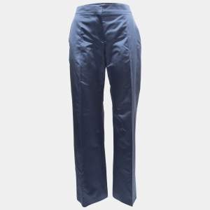 Pre Owned Valentino Blue Silk Straight Leg Pants M