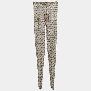 Valentino Beige Logo Patterned Semi-Sheer Stretch Tulle Tights L/XL