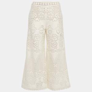 Valentino White Eyelet Knit Wide Leg Pants S
