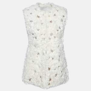 Valentino Cream Star Sequined Lamb Fur Gillet S