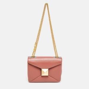 Valentino Old Rose Leather One Stud Chain Shoulder Bag