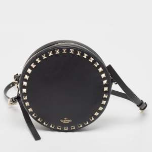 Valentino Black Leather Rockstud Round Crossbody Bag