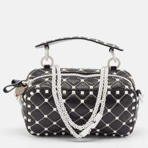 Pre Owned Valentino Black Quilted Leather Rockstud Spike Camera Crossbody Bag