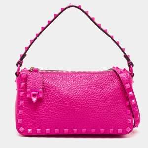 Pre Owned Valentino Pink Leather Small Rockstud Flip Lock Shoulder Bag