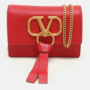 Valentino Red Leather VRing Chain Crossbody Bag