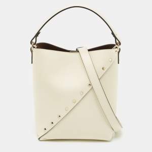 Valentino Off White Leather Small Rockstud Wipsy Bucket Bag