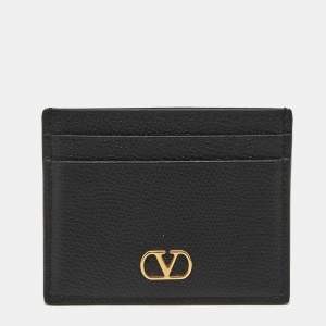 Valentino Black Leather VLogo Card Holder
