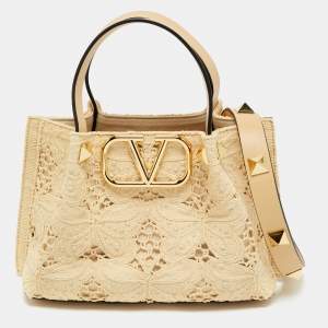 Pre Owned Valentino Natural Butterfly Effect Raffia Small VLogo Tote