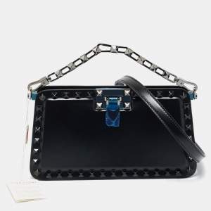 Pre Owned حقيبة كلتش فالنتينو روكستاد جلد سوداء