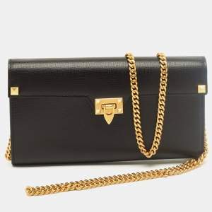 Pre Owned Valentino Rockstud Alcove Black Leather Wallet On Chain