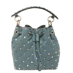 Pre Owned Valentino Amadeus Quilted Leather Small Rockstud Spike Bucket Bag